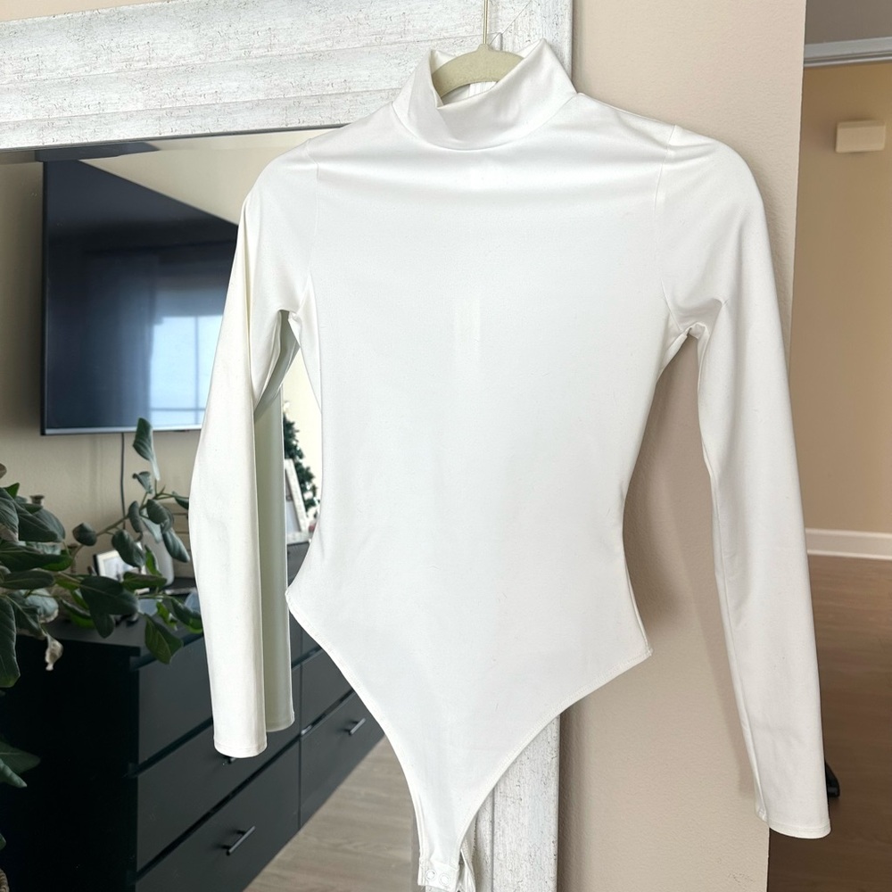Naked Wardrobe White Mock Neck Bodysuit